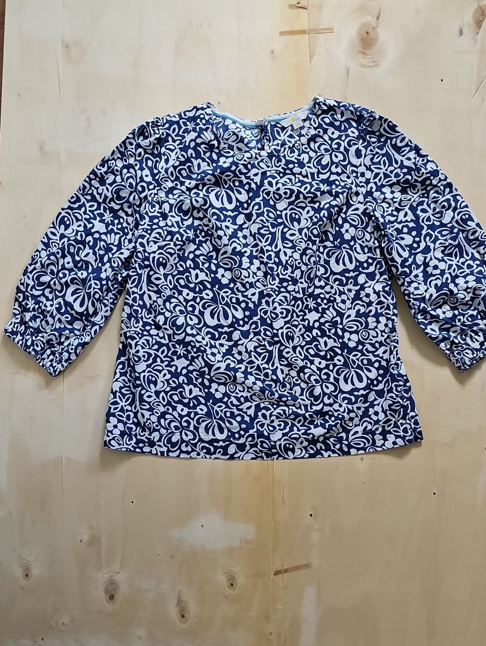 Boden Navy and White Floral Print Blouse